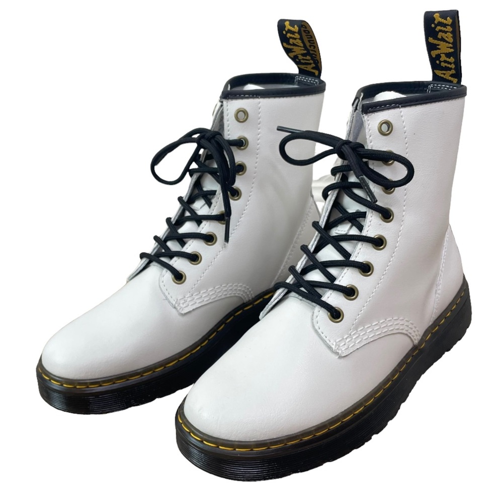 NEW Dr. Martens Docs Zavala White Coated Leather Lace-Up Combat Ankle Boots - Picture 2 of 16